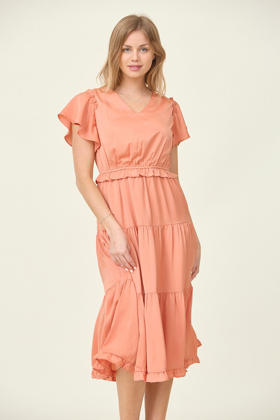 Satin Flutter Sleeve Midi Dress Plus Size