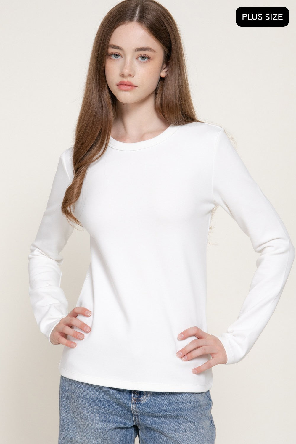Long Slv Crew Neck Cotton Scuba Knit Top