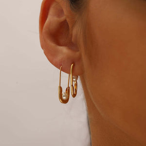 S.Harte Elegant Safety Pin Pearl Earrings