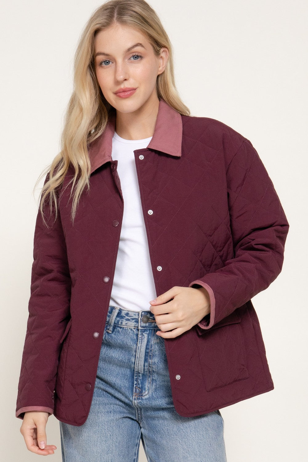 Lapel Collar Quilted Puffer Work Jacket