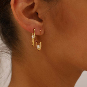 S.Harte Elegant Safety Pin Pearl Earrings