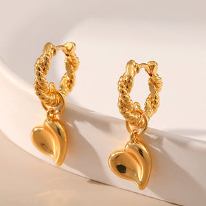 Antique Rope Heart Leaf Drops Earrings