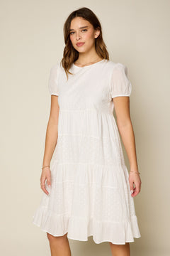 Mixed Eyelet Tiered Midi Dress