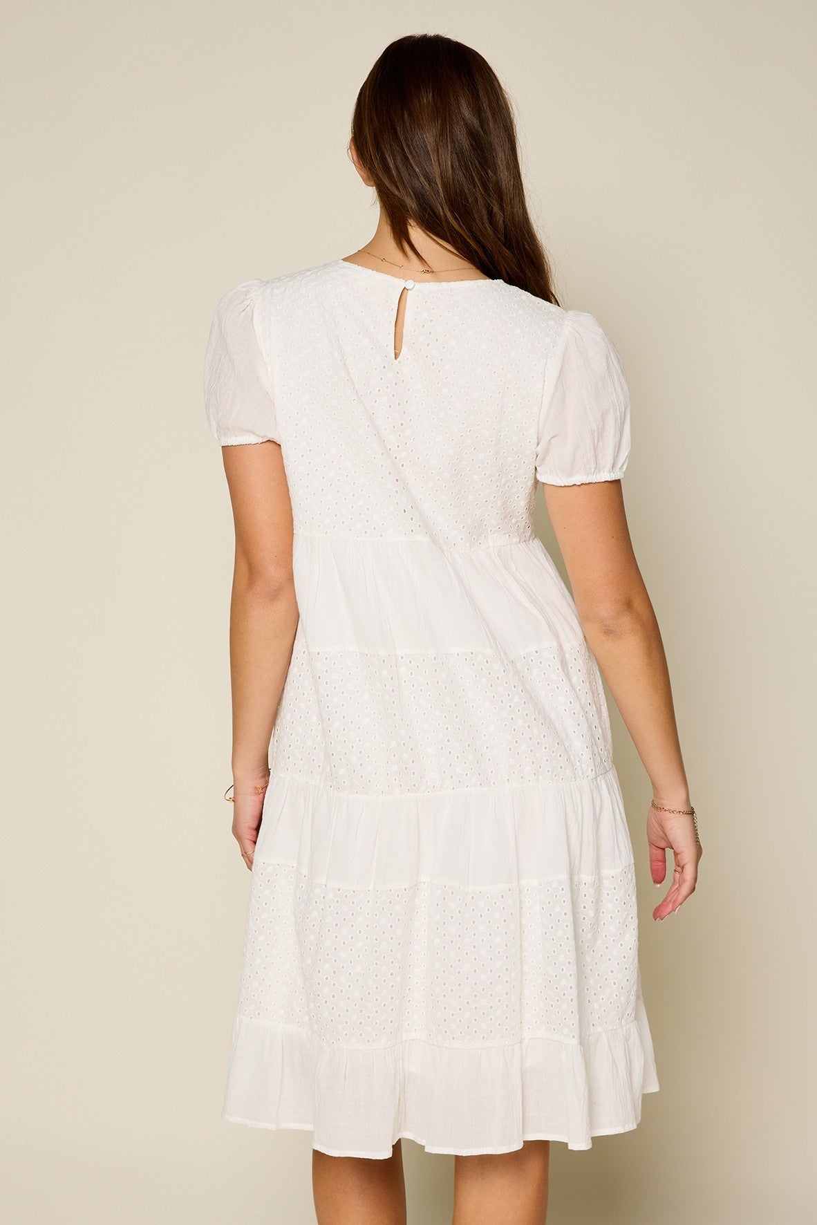 Mixed Eyelet Tiered Midi Dress