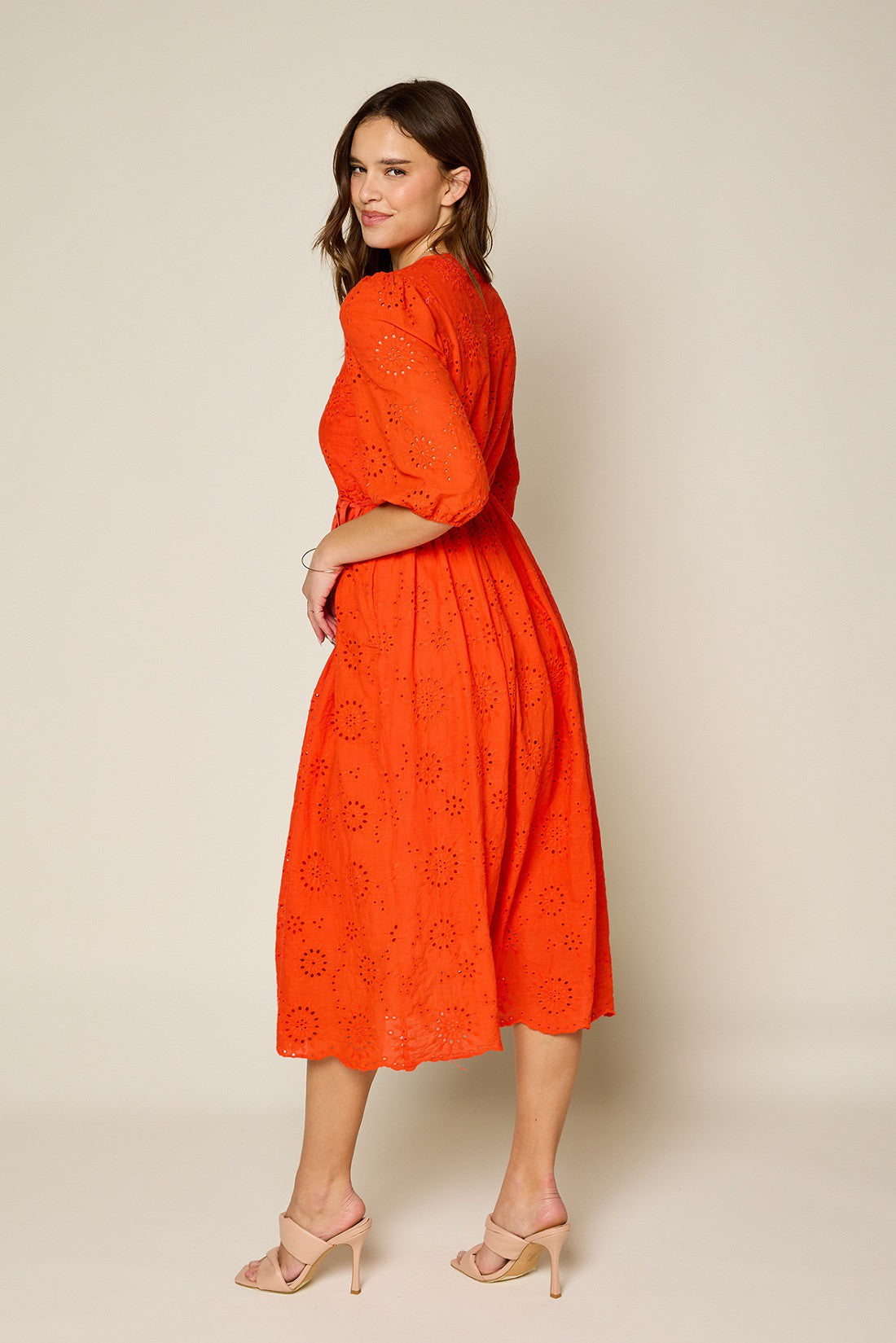 Wrap Midi Dress With Puff Sleeves