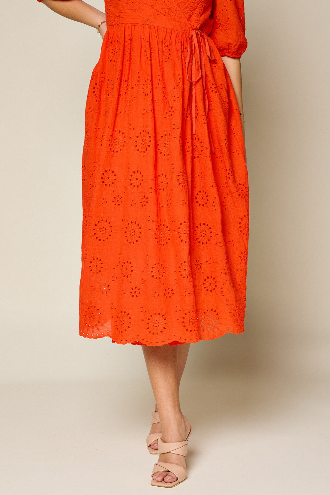 Wrap Midi Dress With Puff Sleeves