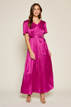V-neck Flutter Sleeve Maxi Dress