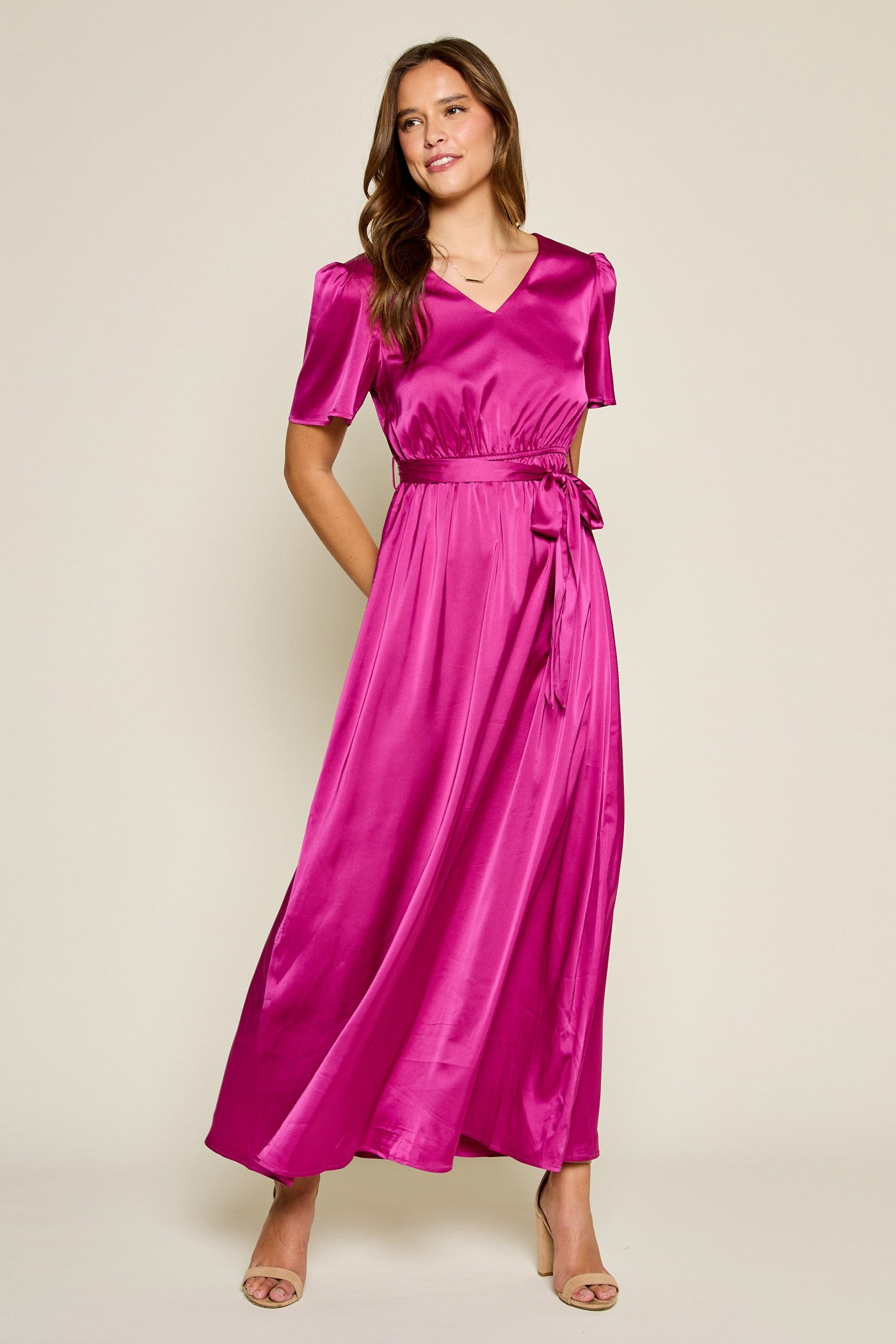 V-neck Flutter Sleeve Maxi Dress