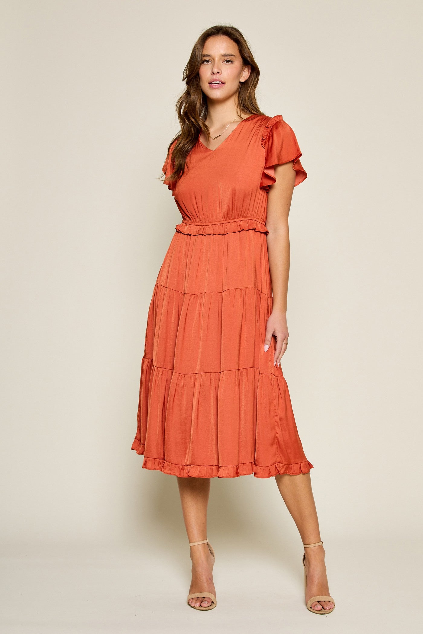 Satin Flutter Sleeve Midi Dress Plus Size