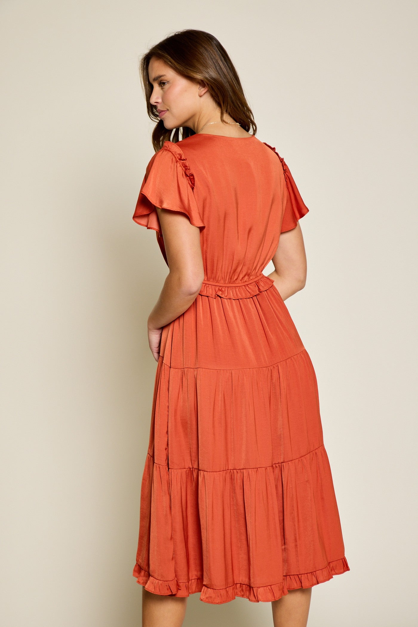 Satin Flutter Sleeve Midi Dress Plus Size