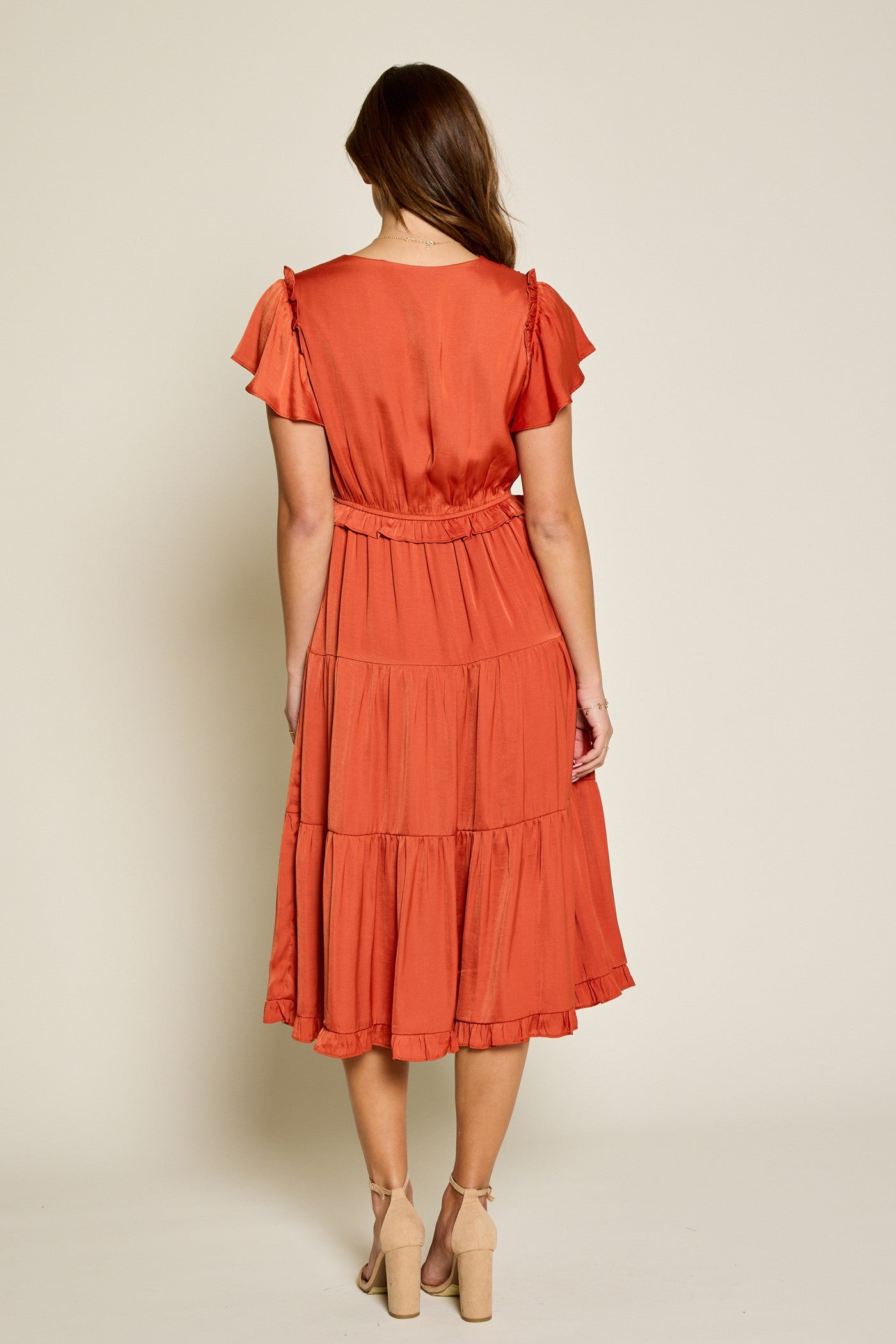 Satin Flutter Sleeve Midi Dress Plus Size