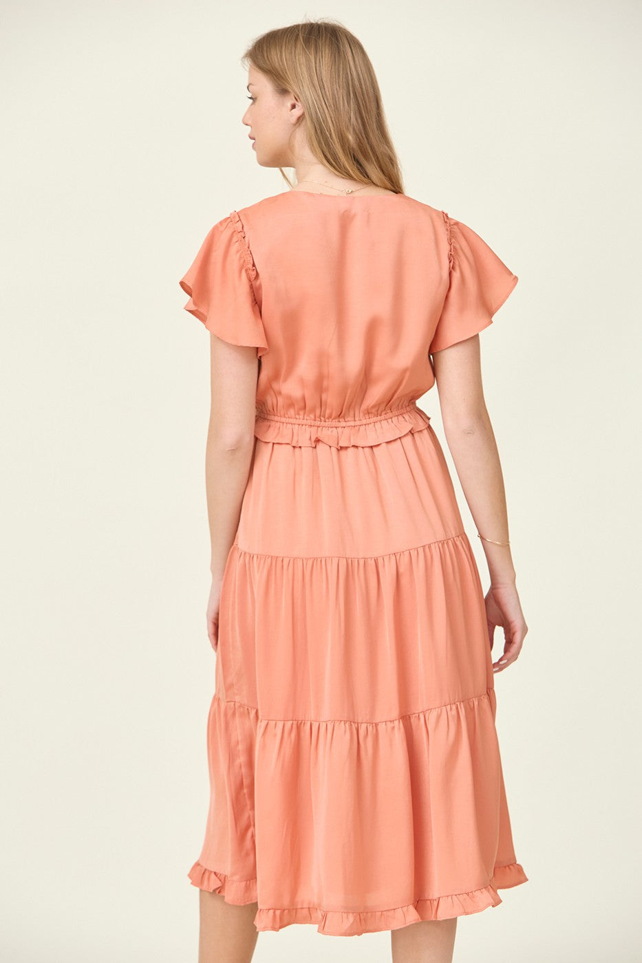 Satin Flutter Sleeve Midi Dress Plus Size