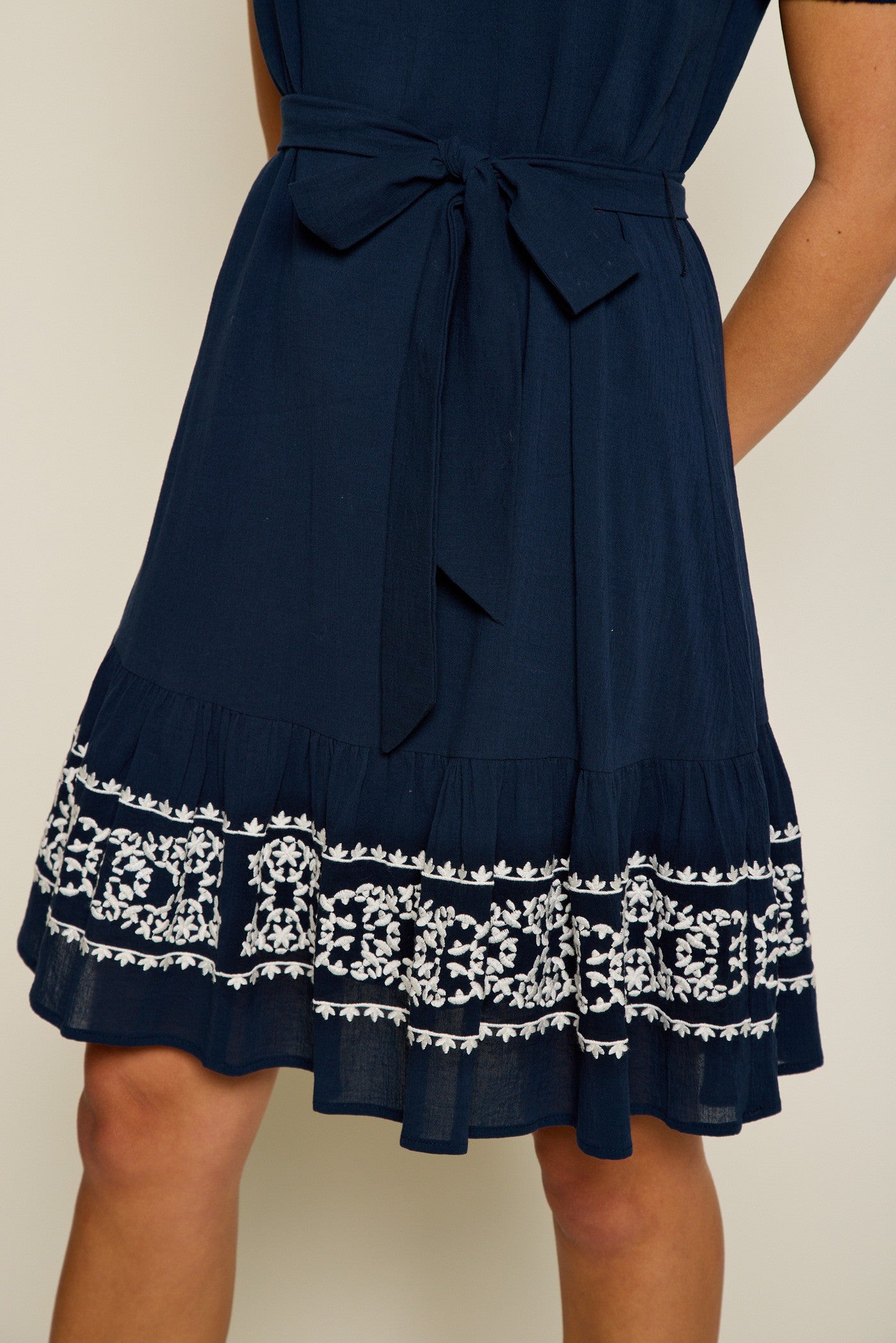 Embroidered Ruffle Hem Mini Dress