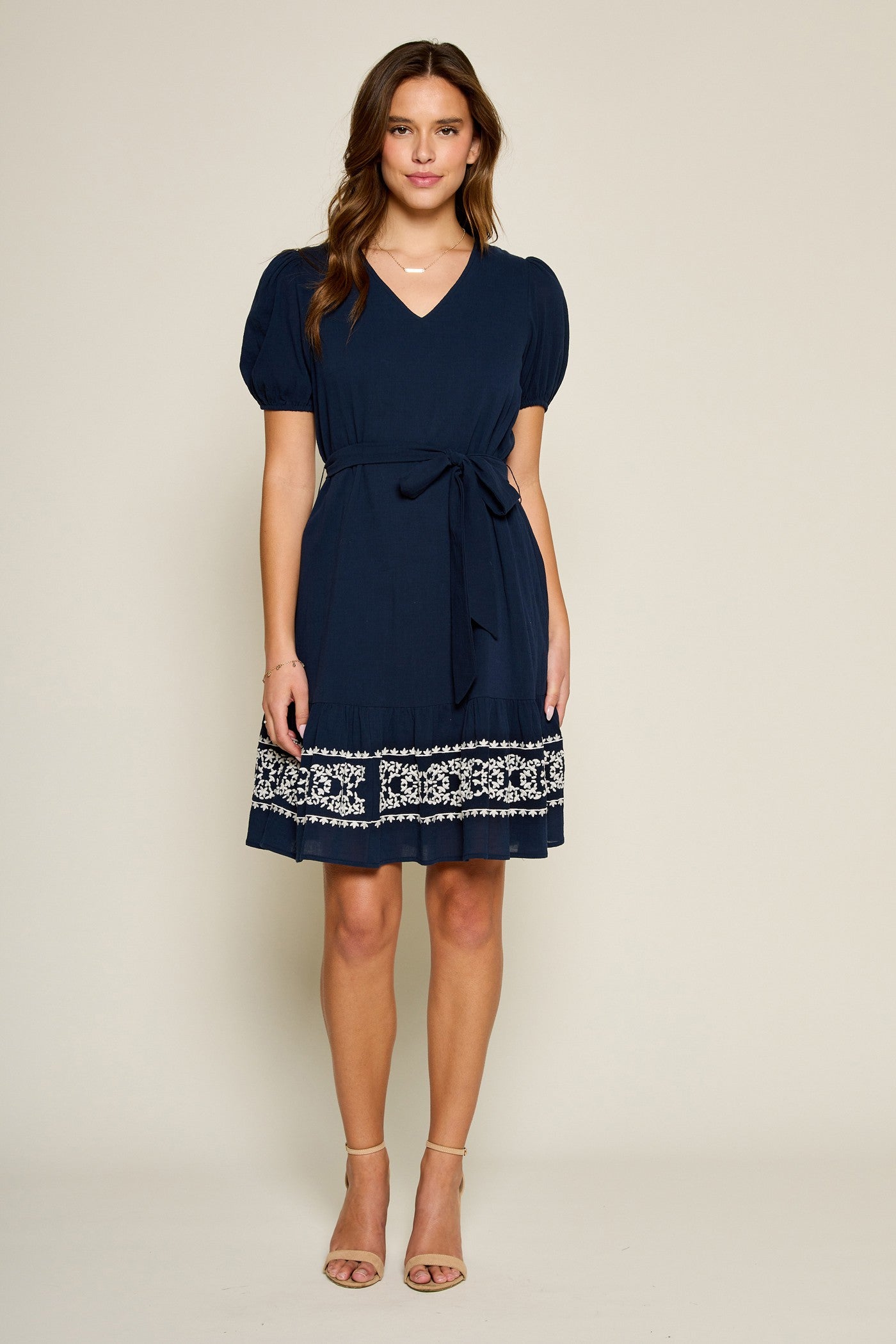 Embroidered Ruffle Hem Mini Dress