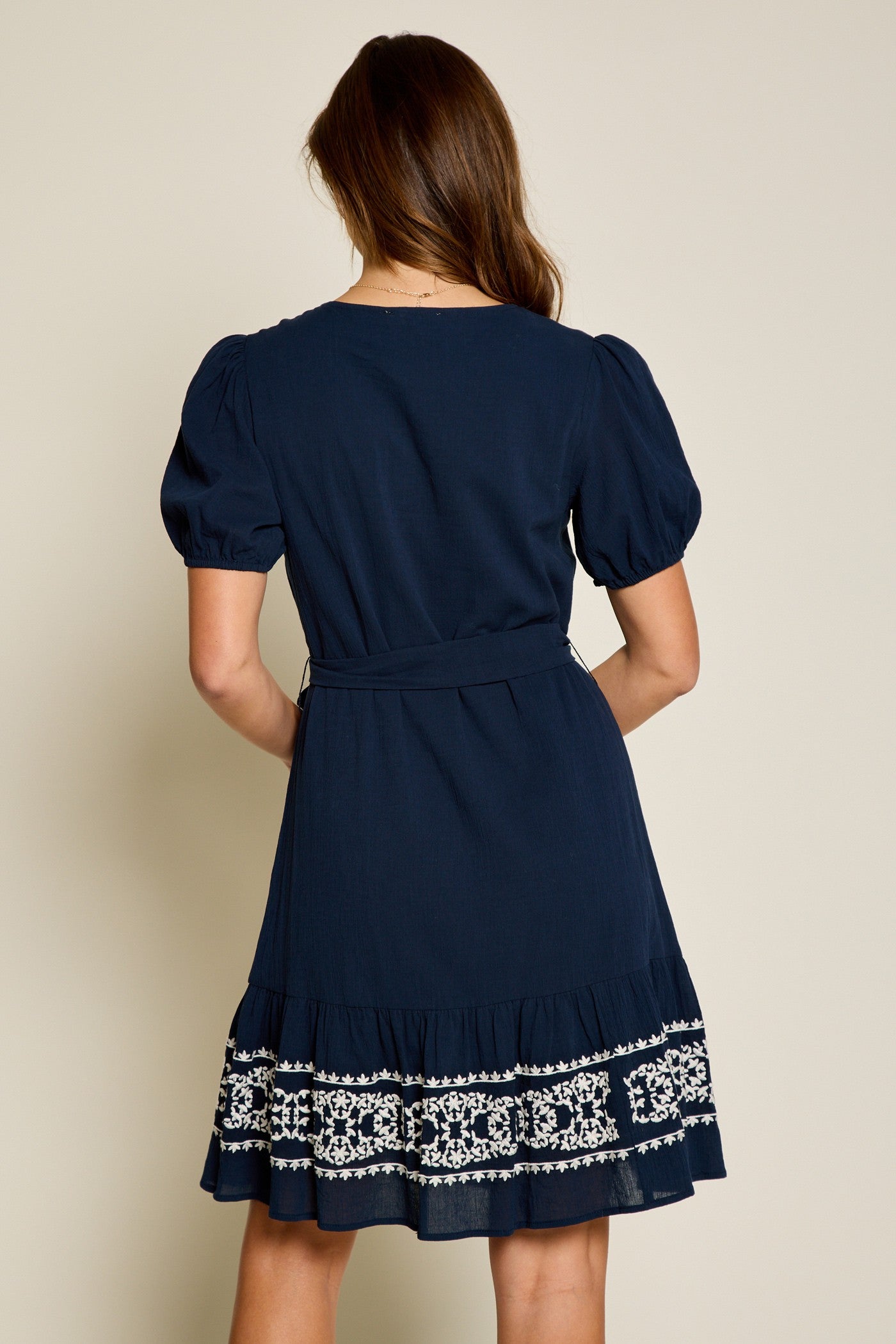 Embroidered Ruffle Hem Mini Dress