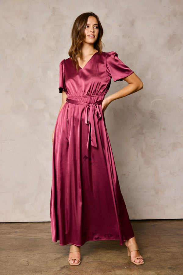 V-neck Flutter Sleeve Maxi Dress