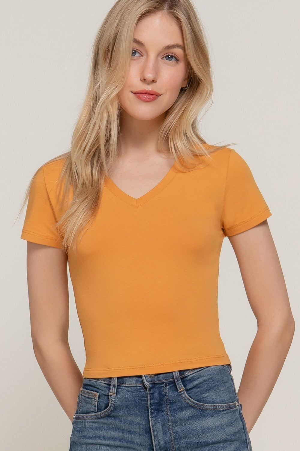 Short Sleeve V-Neck Crop Top