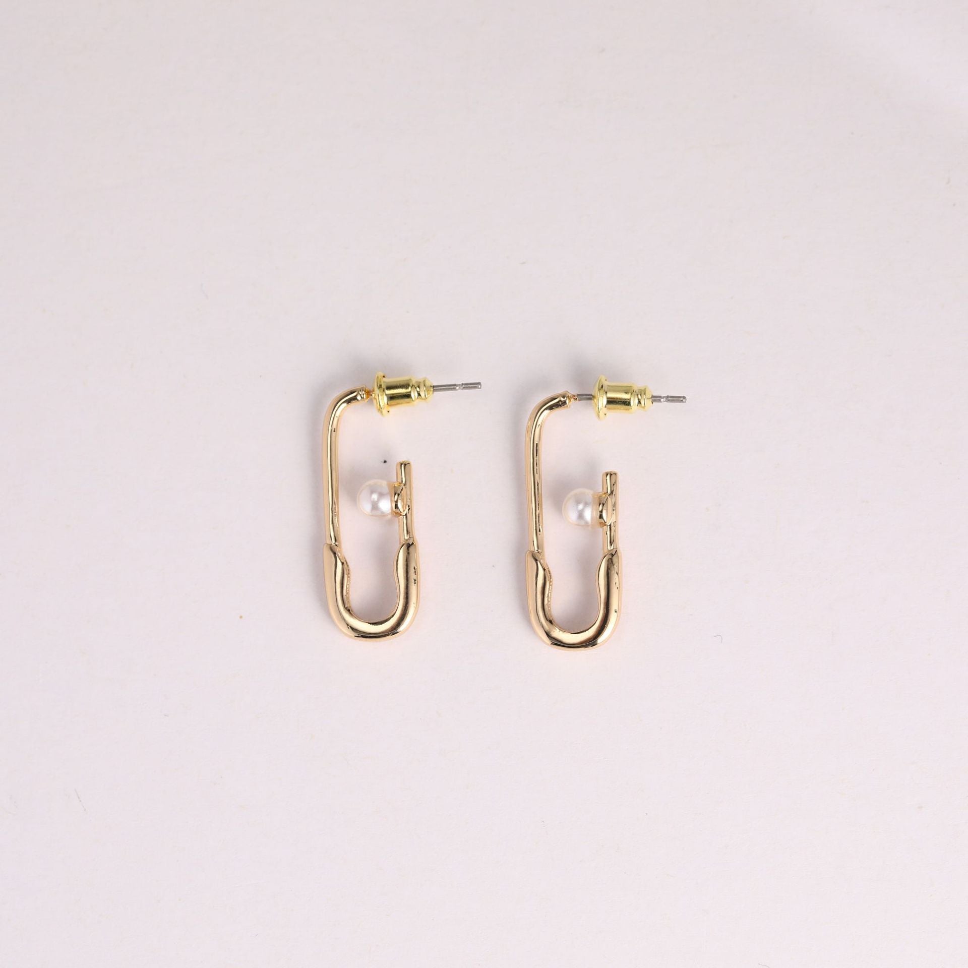 S.Harte Elegant Safety Pin Pearl Earrings