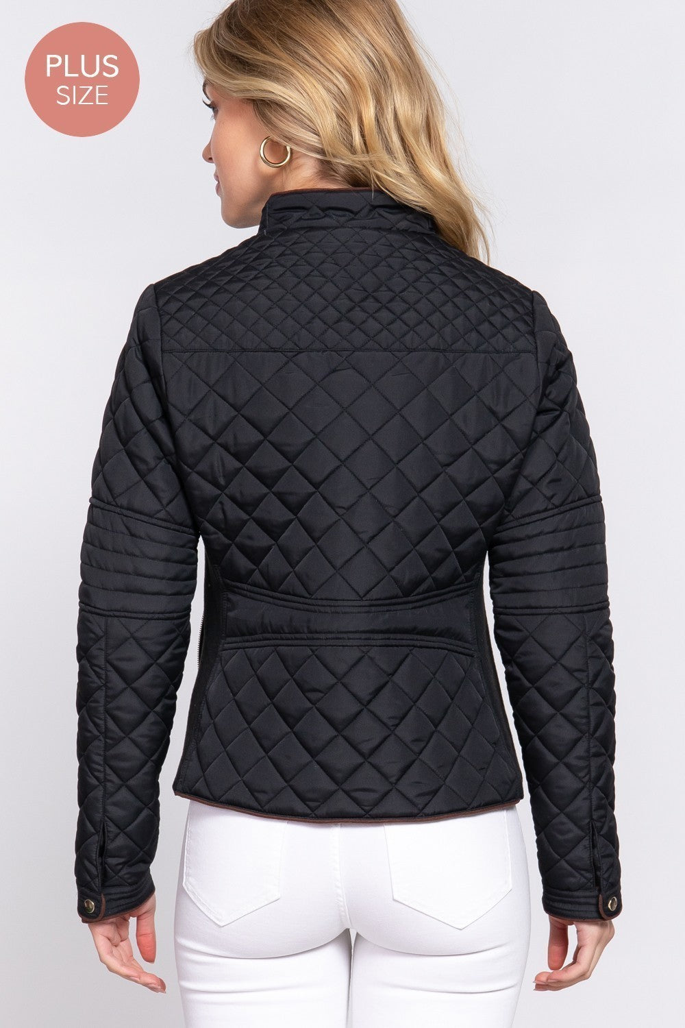 Suede Piping Detail Rib Quilted Padding Jacket