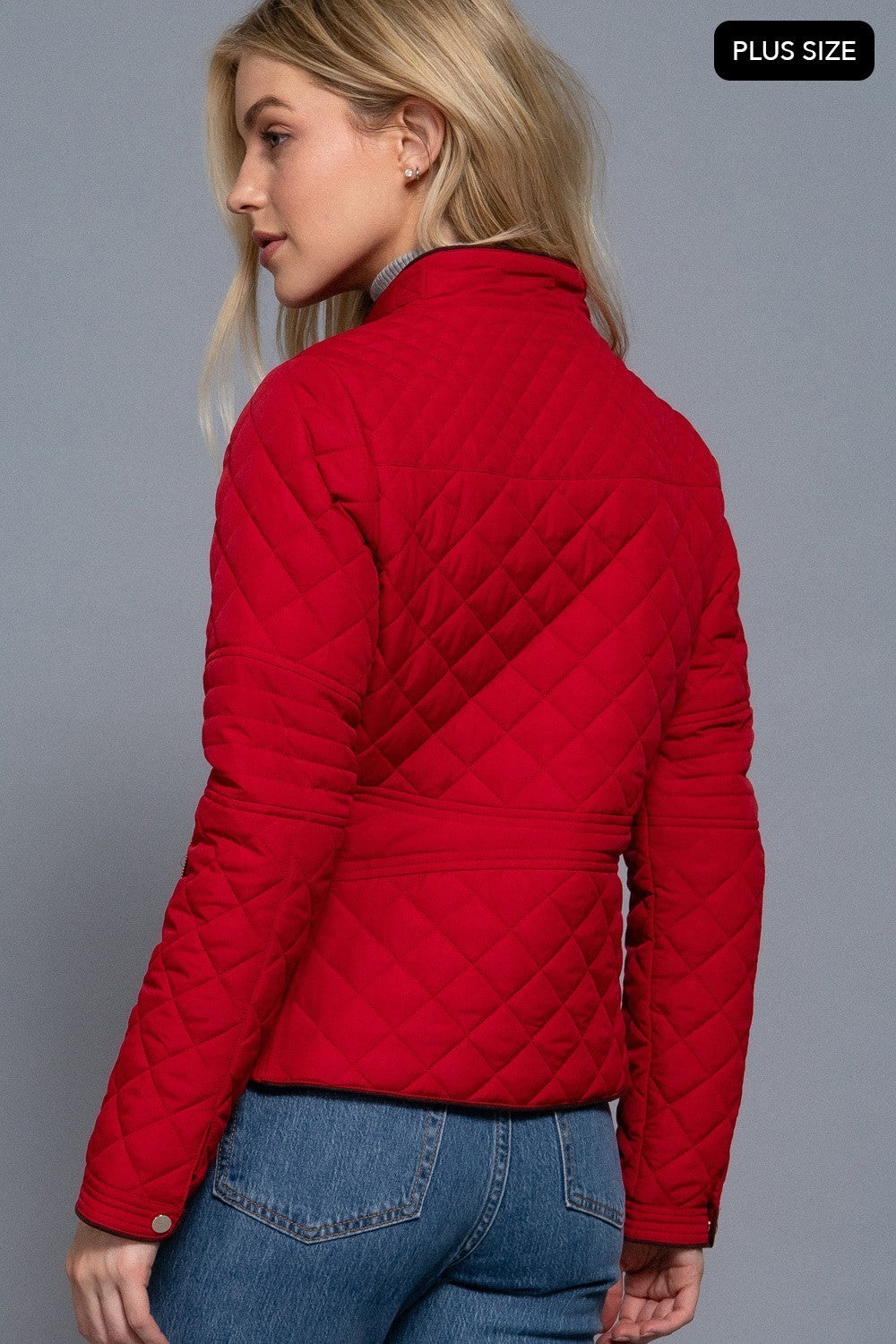 Suede Piping Detail Rib Quilted Padding Jacket