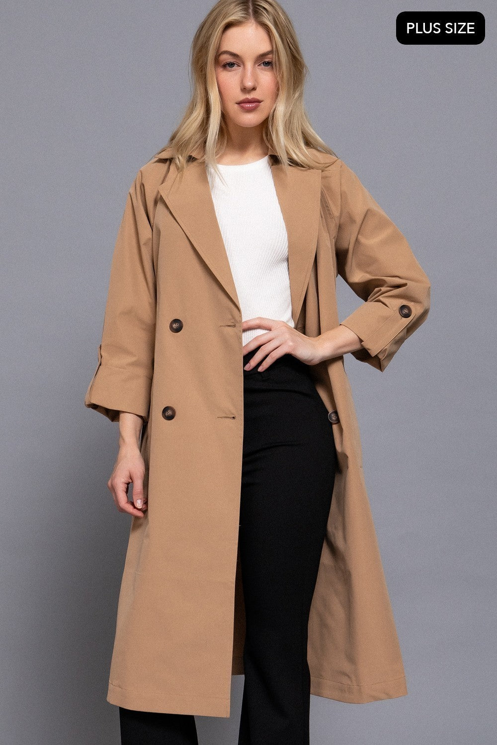 Long Slv Belted Trench Coat