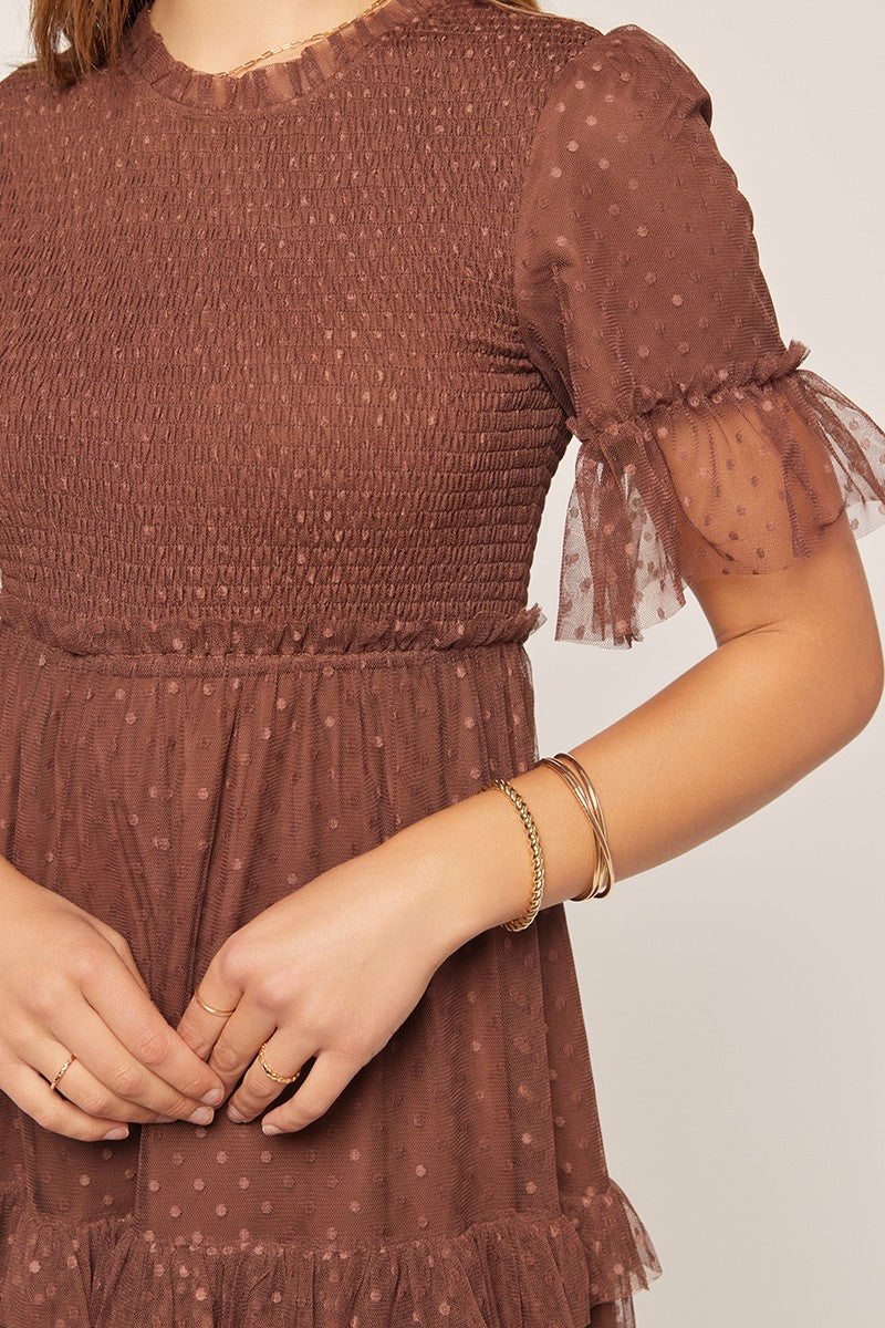 Dot Mesh Tiered Dress