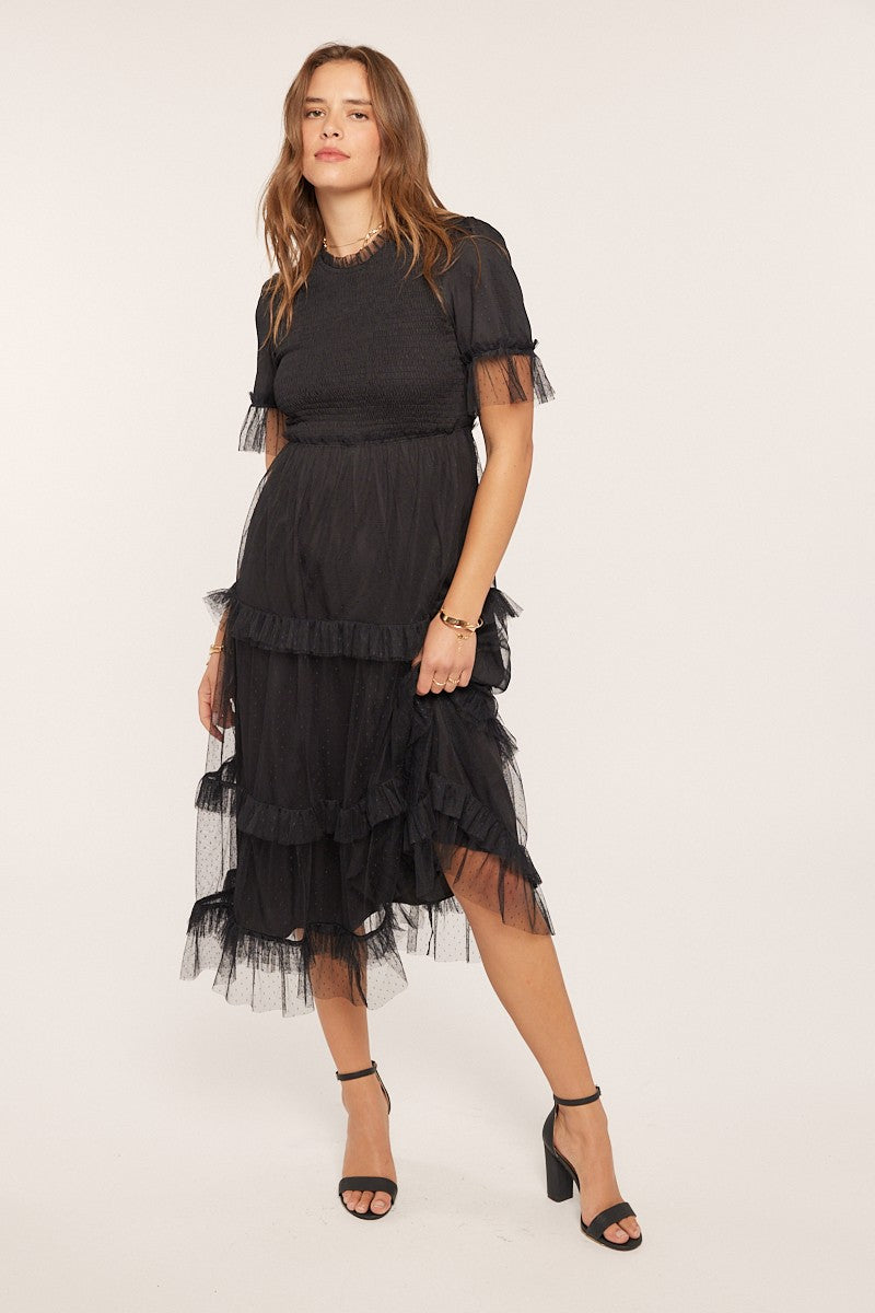 Dot Mesh Tiered Dress