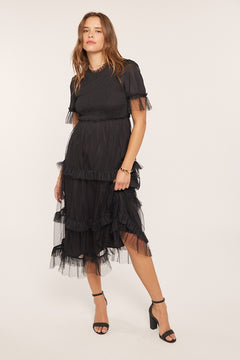 Dot Mesh Tiered Dress