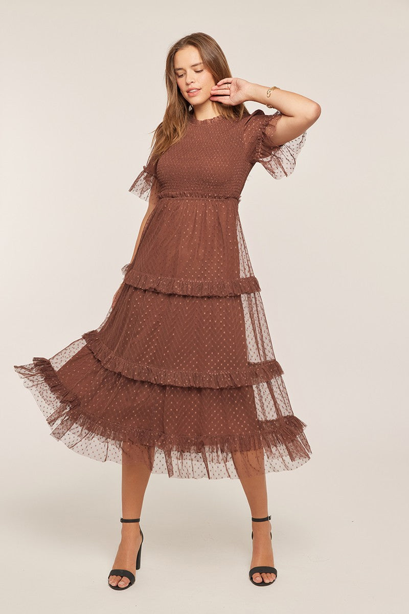 Dot Mesh Tiered Dress