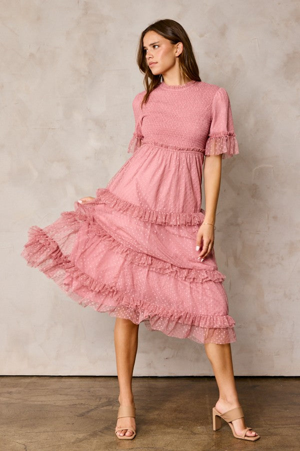 Dot Mesh Tiered Dress