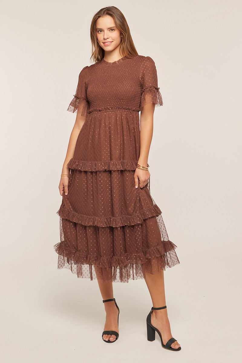 Dot Mesh Tiered Dress