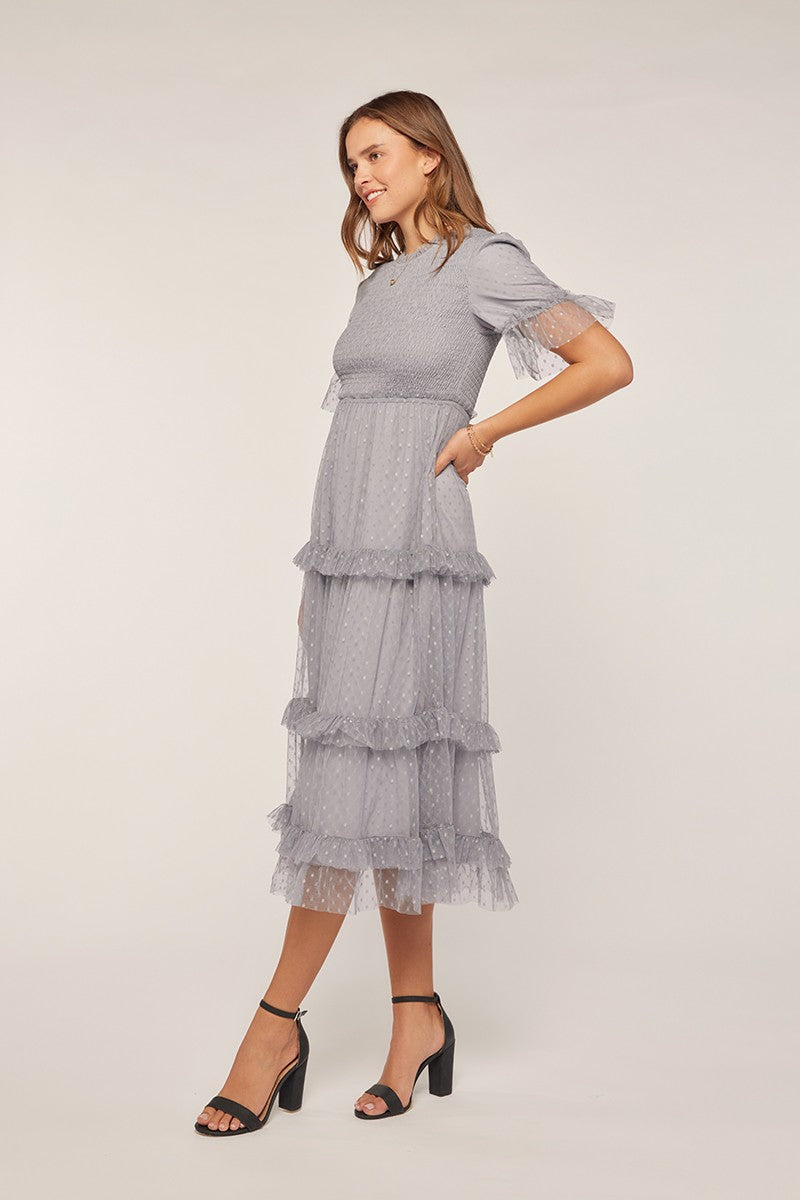 Dot Mesh Tiered Dress