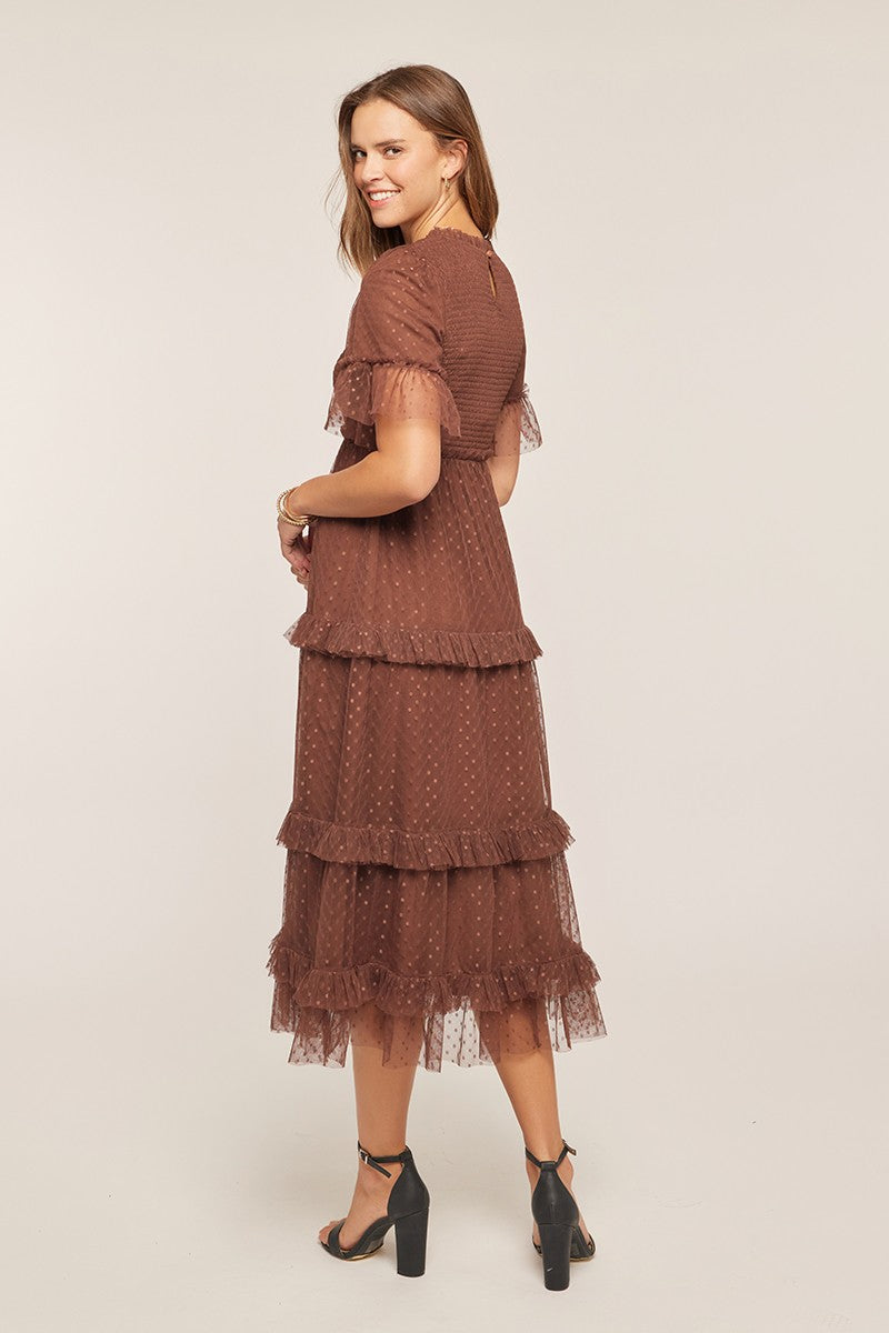 Dot Mesh Tiered Dress