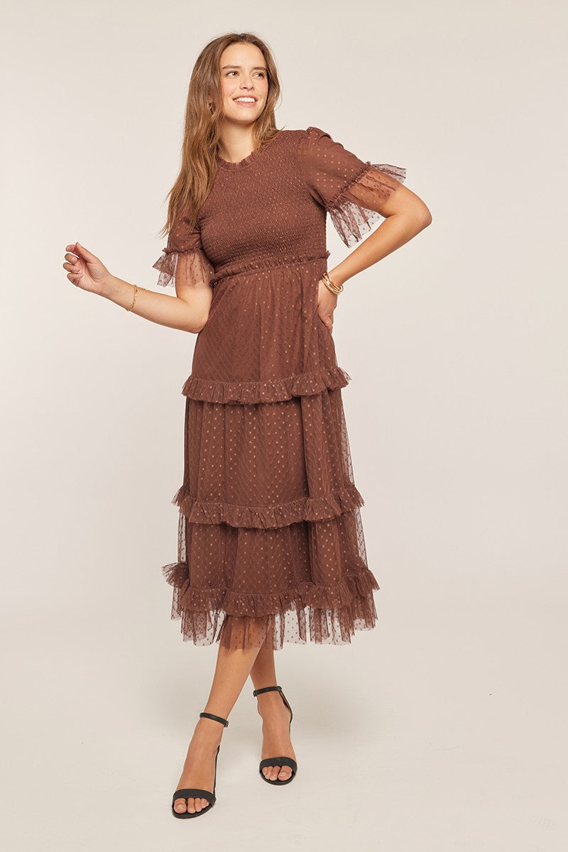 Dot Mesh Tiered Dress