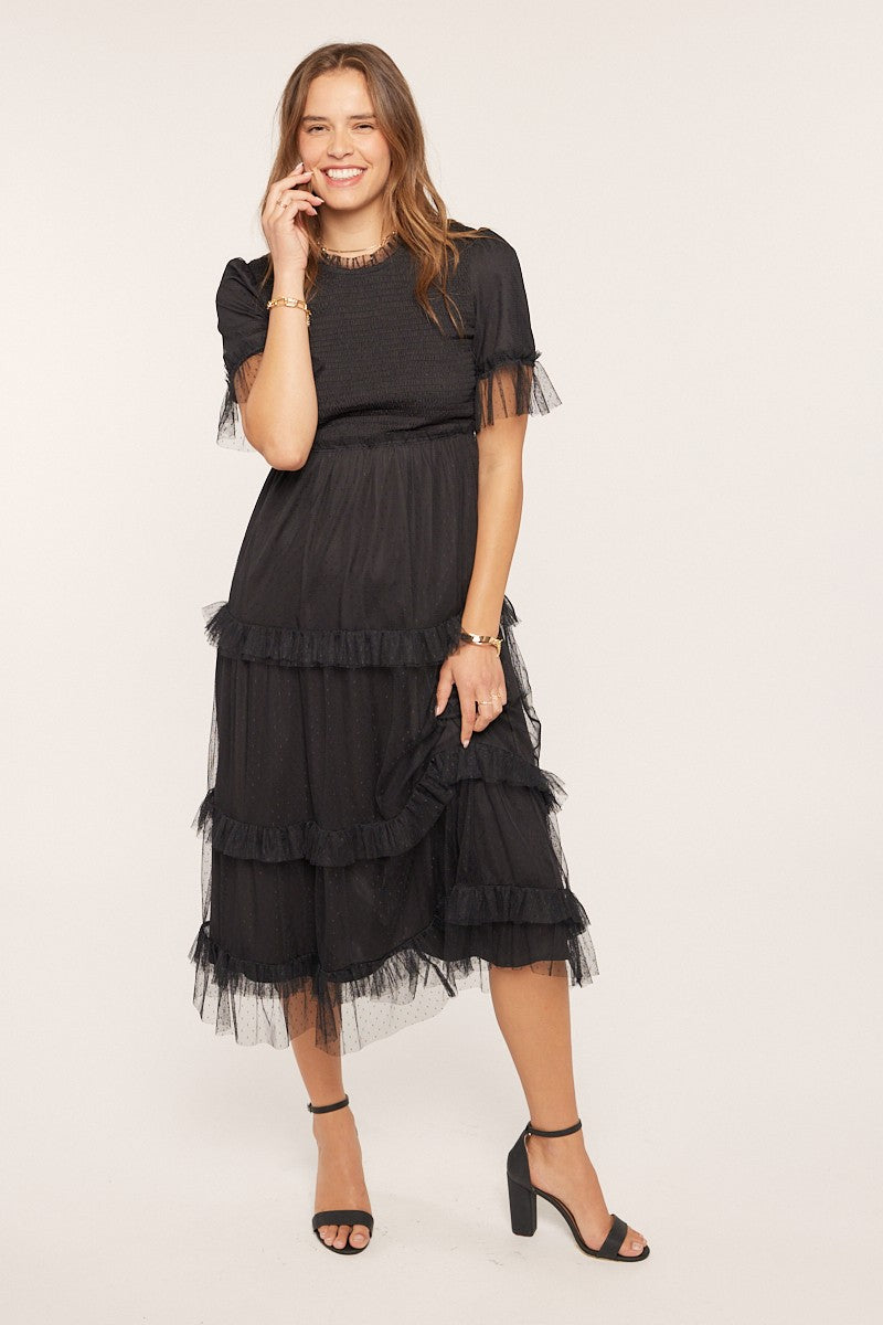 Dot Mesh Tiered Dress