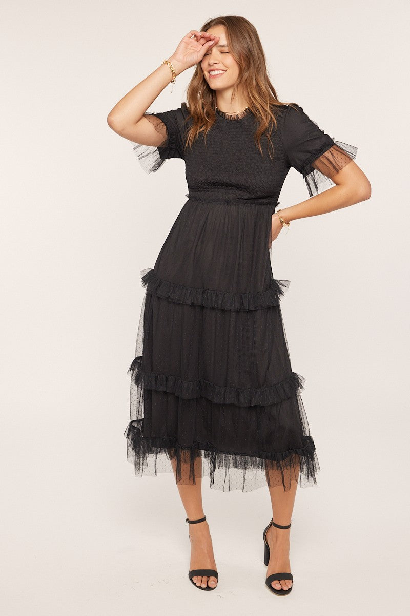 Dot Mesh Tiered Dress