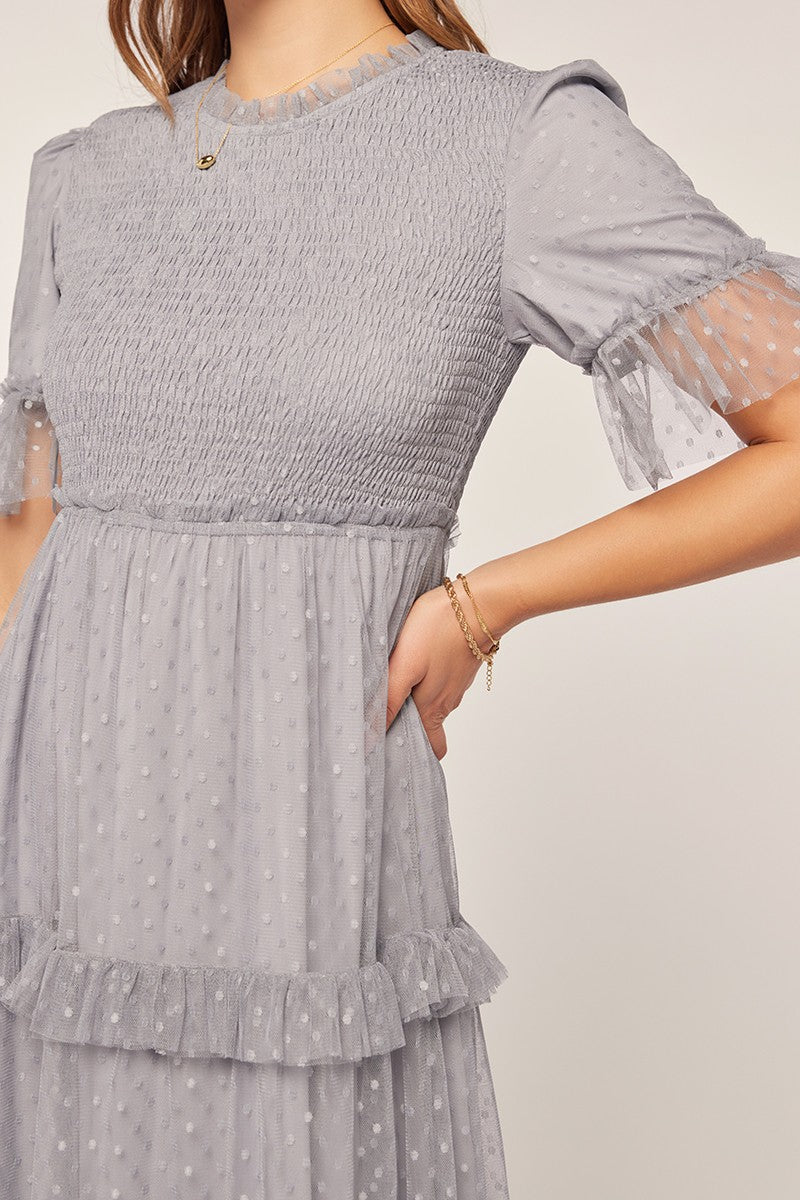 Dot Mesh Tiered Dress