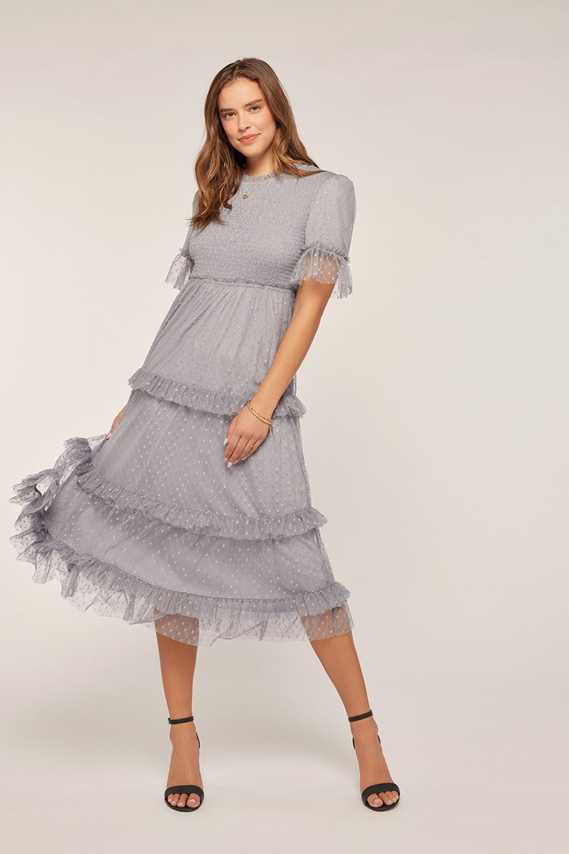 Dot Mesh Tiered Dress