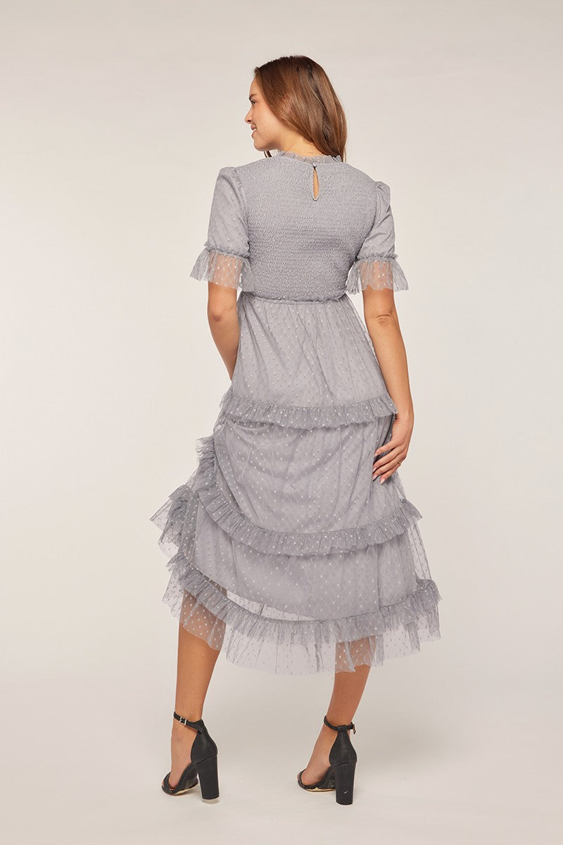 Dot Mesh Tiered Dress