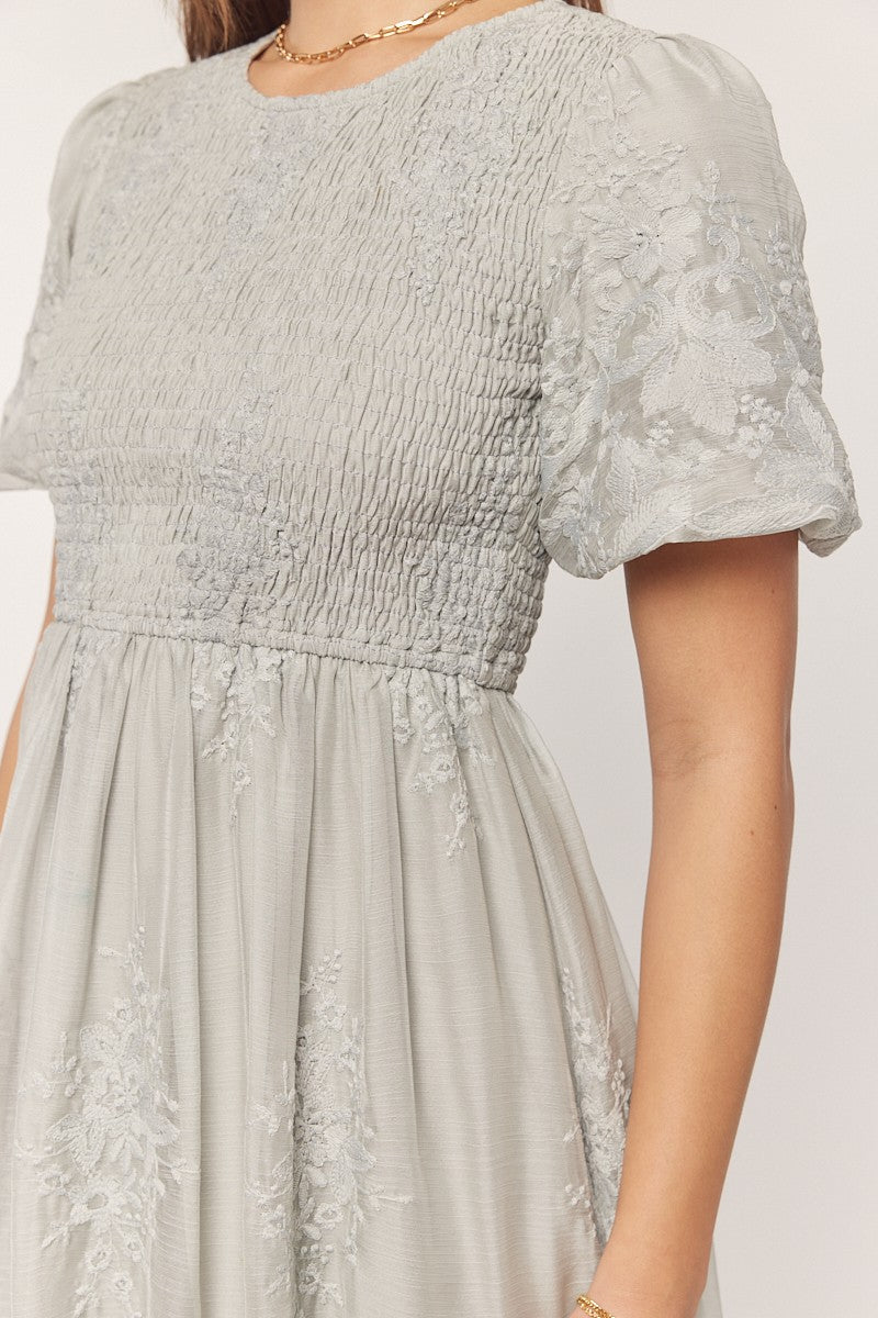 Floral Embroidered Mesh Midi Dress