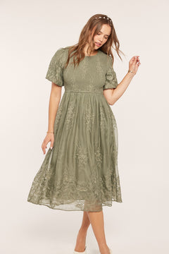 Floral Embroidered Mesh Midi Dress