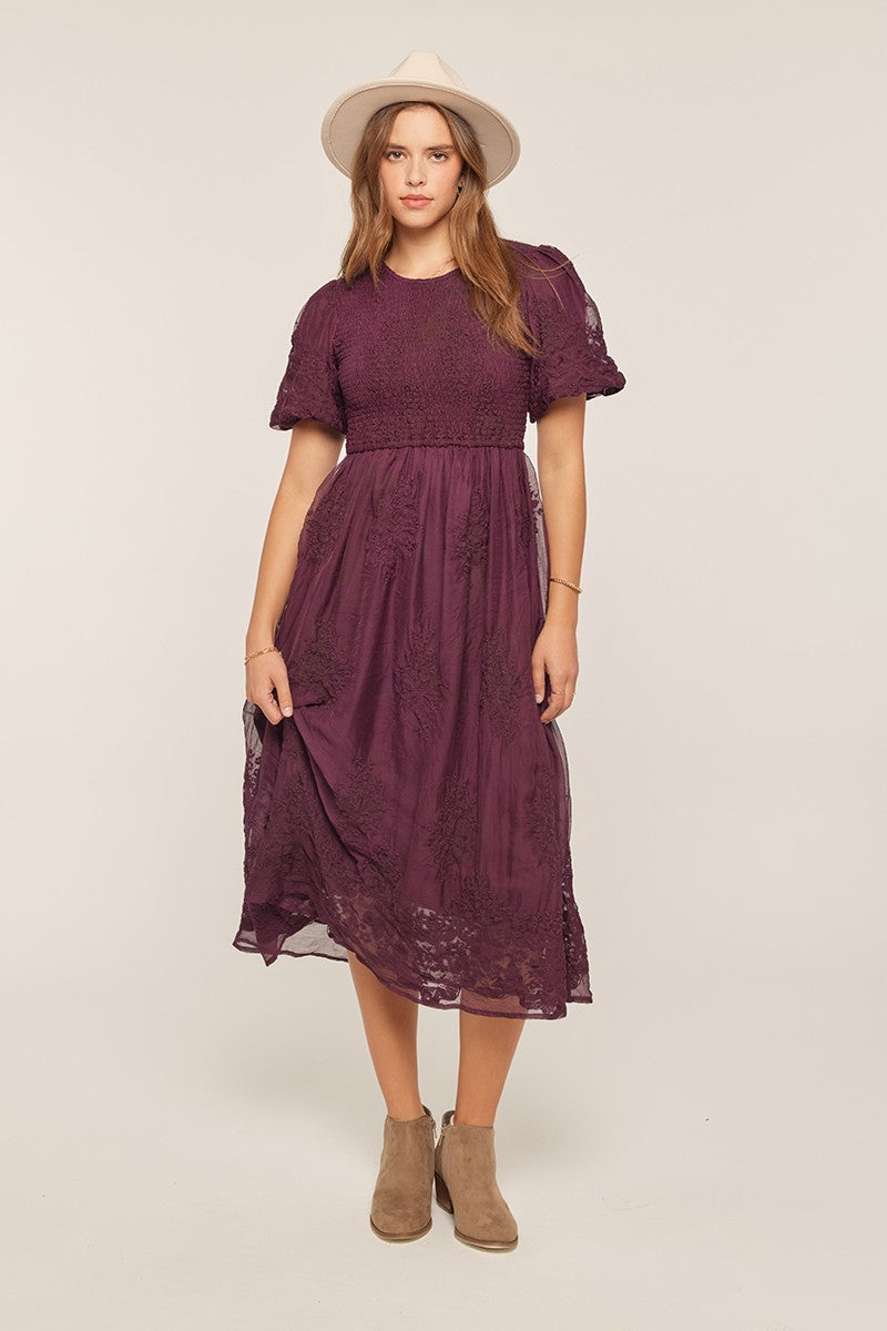 Floral Embroidered Mesh Midi Dress