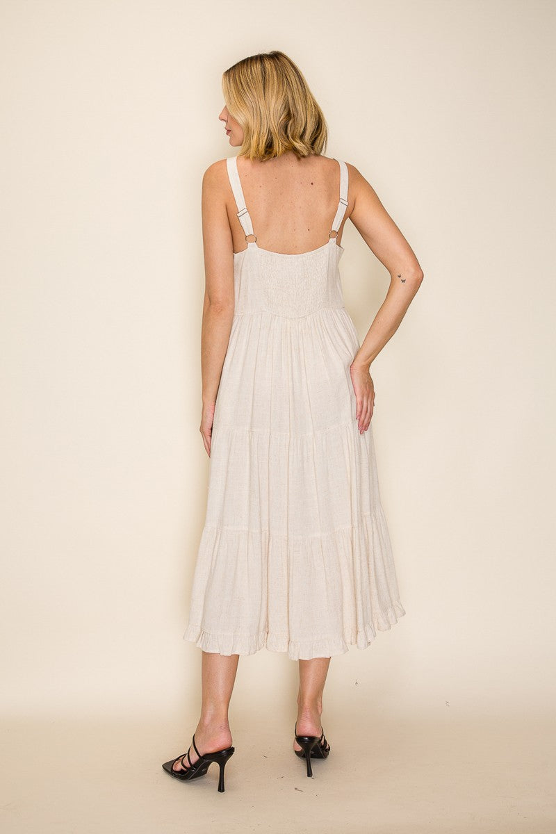 Smocked Back Tiered Overall Dress