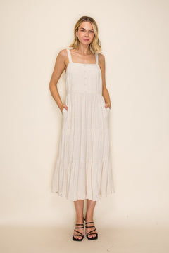 Smocked Back Tiered Overall Dress