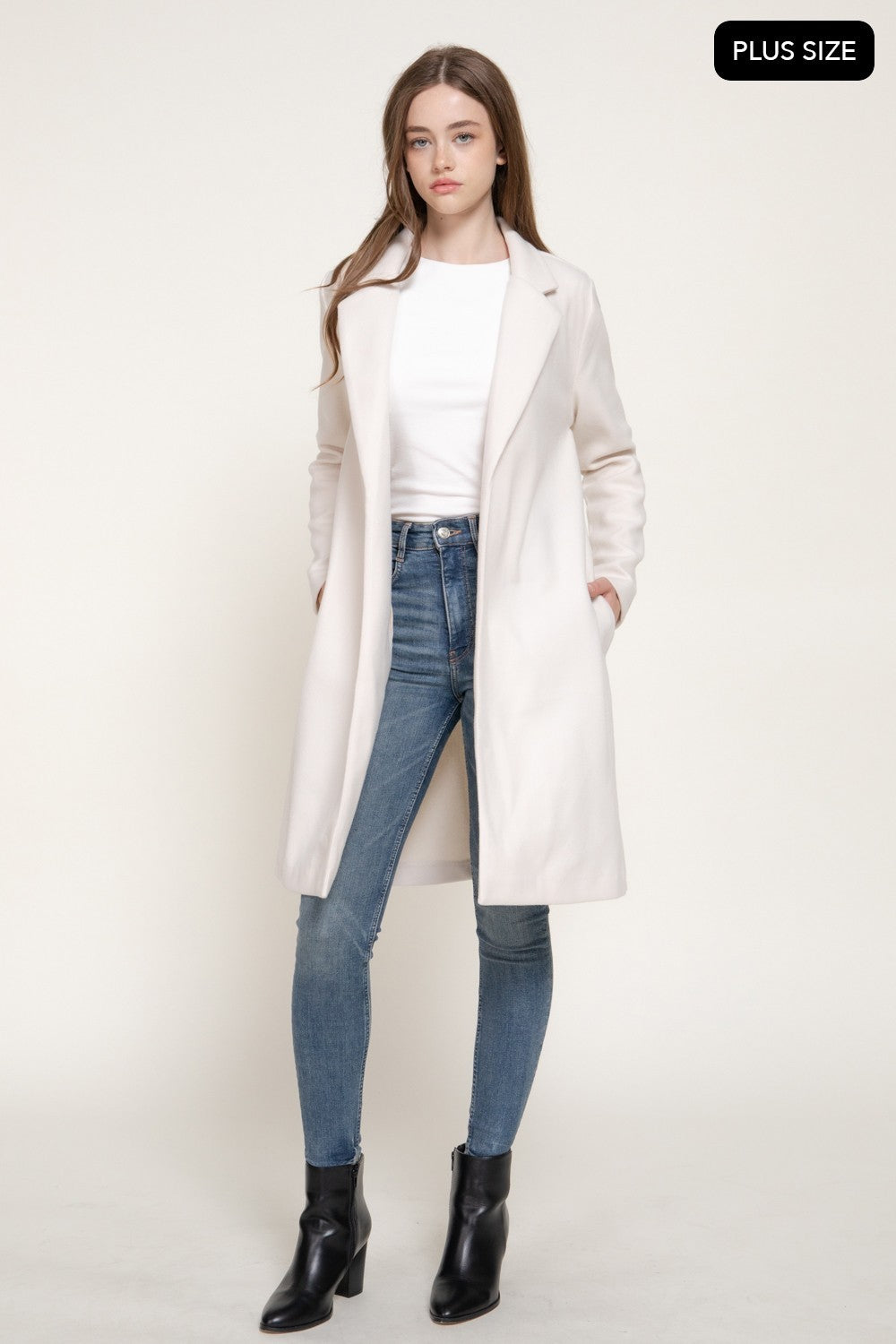 Long Slv Open Front Soft Felt Long Coat