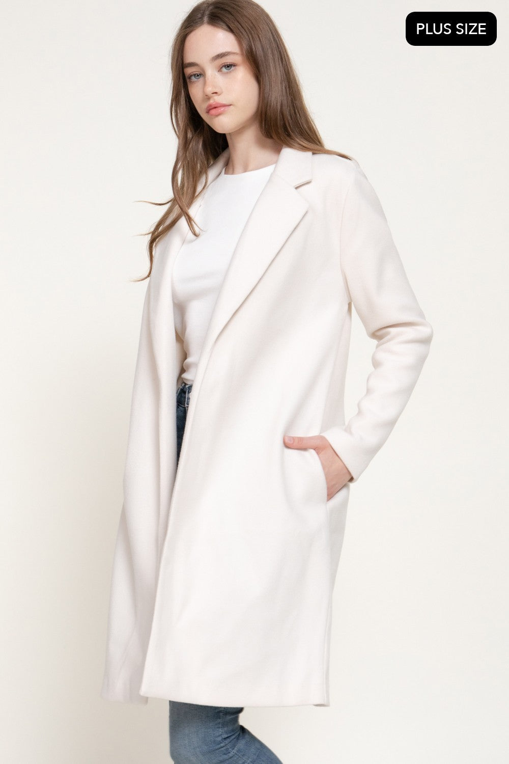 Long Slv Open Front Soft Felt Long Coat