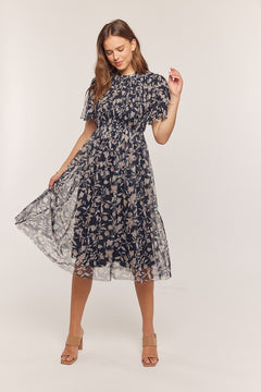 Printed Mesh Smocking Top Dress