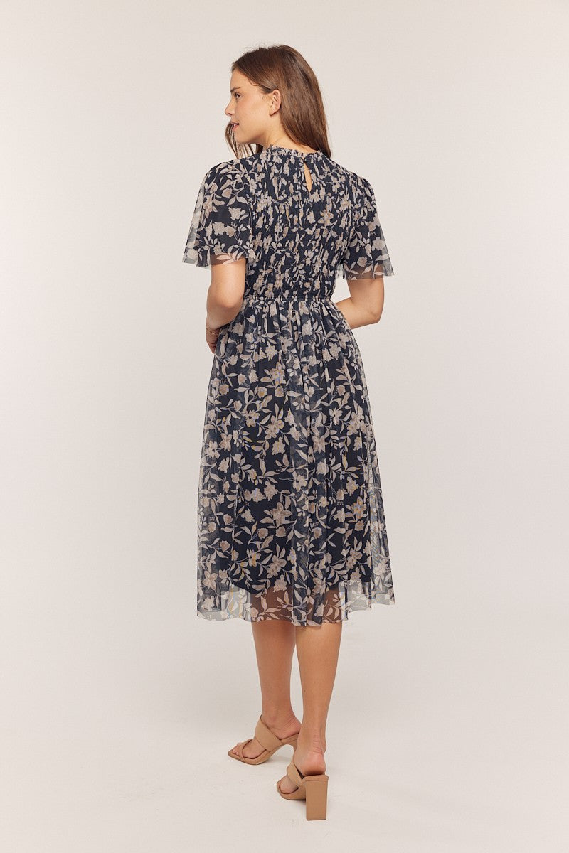 Printed Mesh Smocking Top Dress