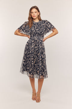 Printed Mesh Smocking Top Dress