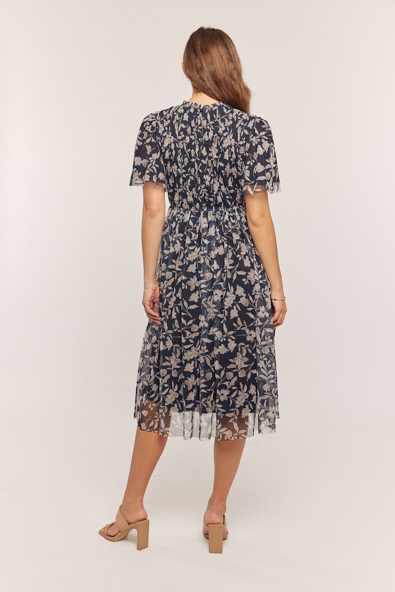 Printed Mesh Smocking Top Dress